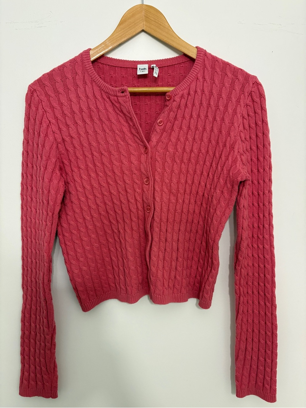 Simons Cable-Knit Button-Front Cardigan - Rose Pink